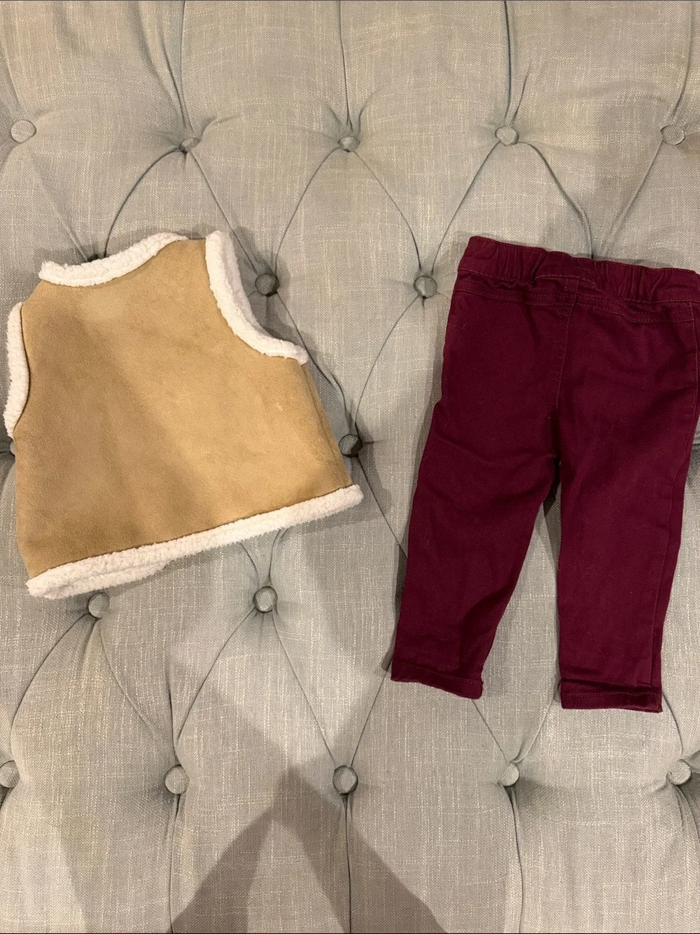Carter's Tan Sherpa Vest and Burgundy Pants Kids Matching Set